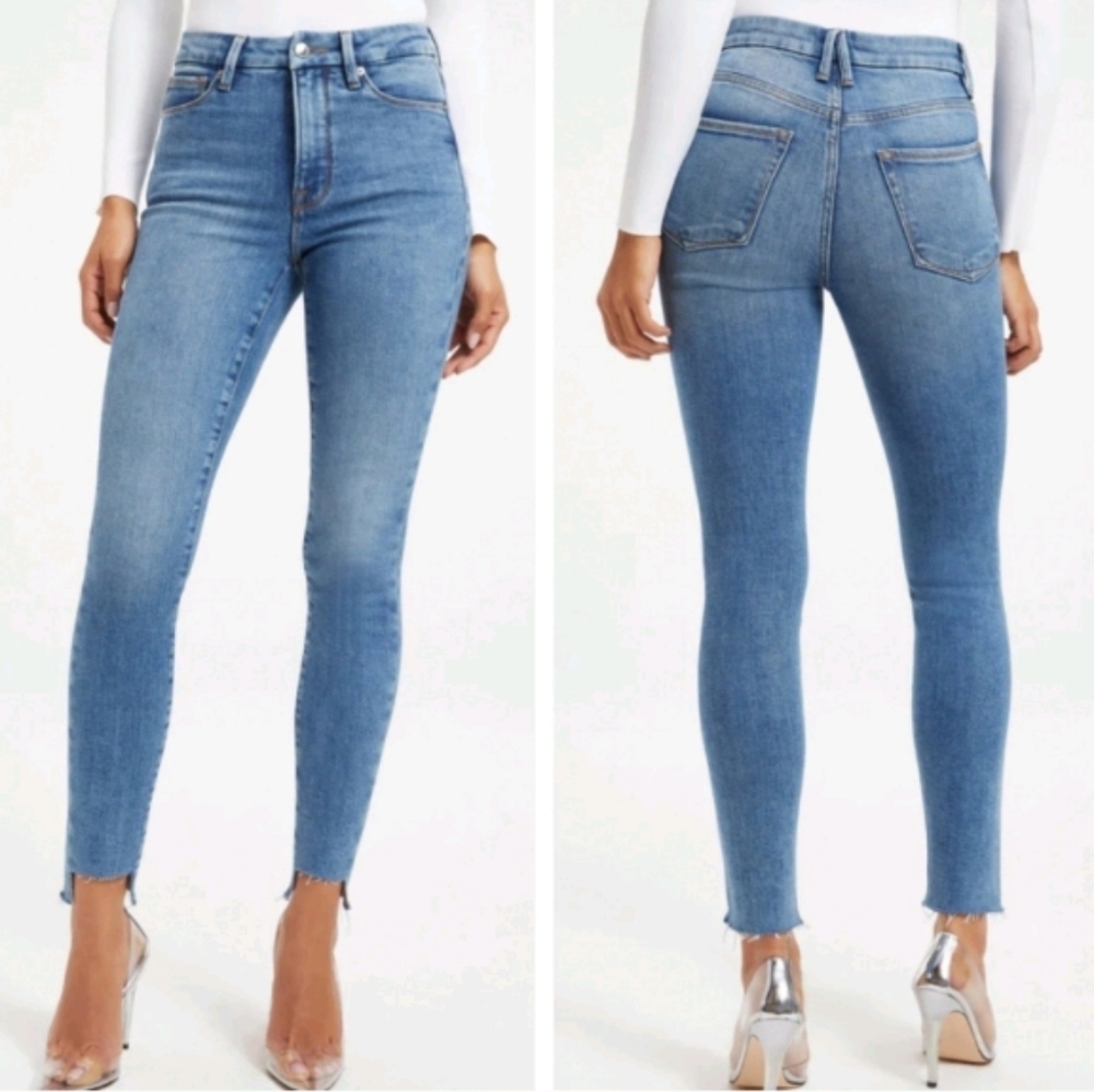 Good American Good Waist Step Hem Jeans In Indigo 201 Sz 28/6